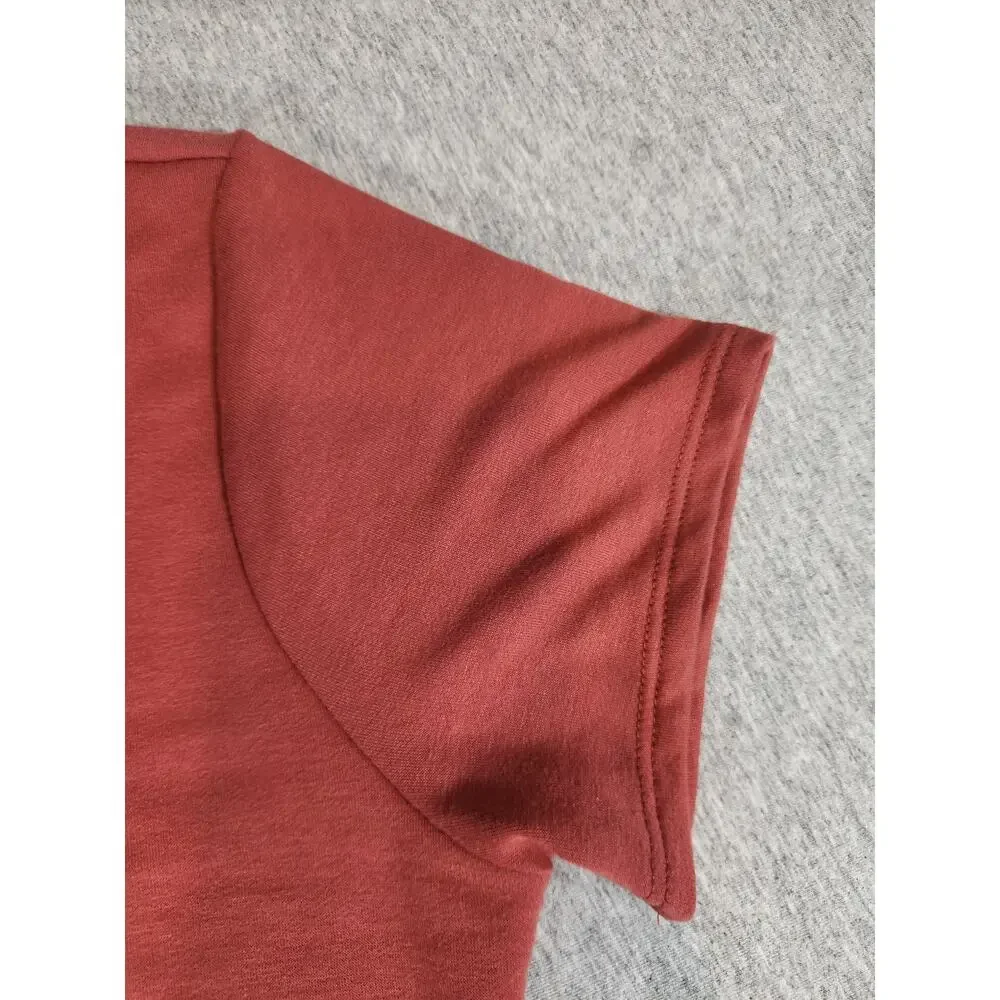 AXIS Rust Ruched Side Bodycon Dress Medium Short Sleeve Stretch Made USA - Picture 5 of 9